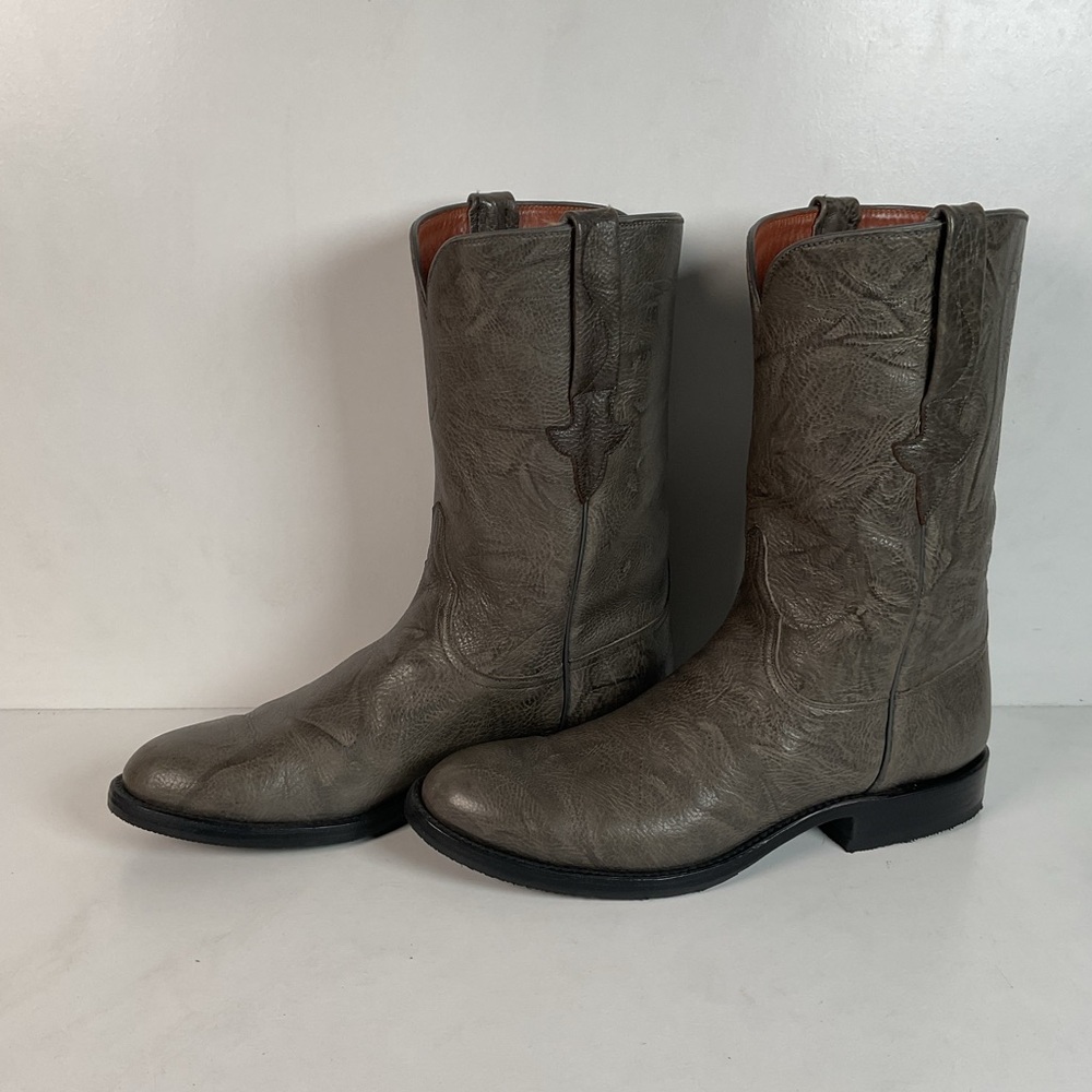 Vintage Lucchese Leadville Grey Anthracite Roper Boots 8.5 D USA Mad Dog Goat